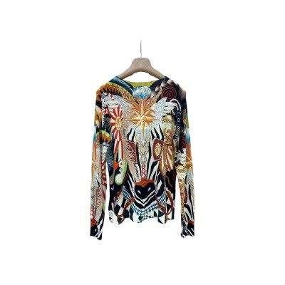 HERMES MULTICOLOR PRINT JERSEY FAUX WRAP TOP